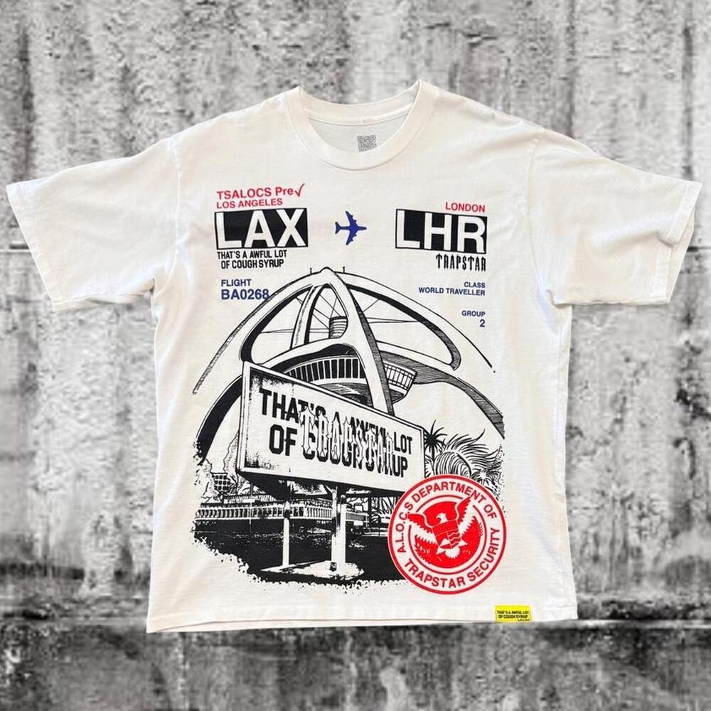 That’s A Awful Lot of Cough Syrup x Trapstar LAX to LHR T-Shirt White Large
